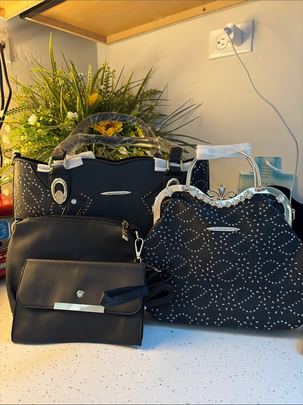 Barabum Black Studded Women's Handbag Set - 3-Piece set